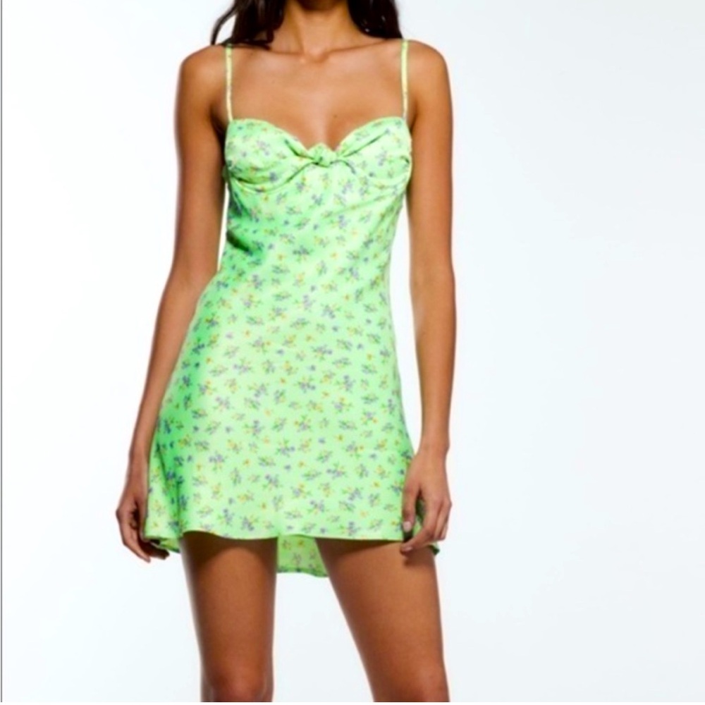 Zara - Satin Floral Dress in Mint Green - Size M